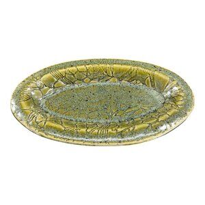 Vintage Studio Art Pottery Elongated Dish Tray Pottery Ceramic Signed Green